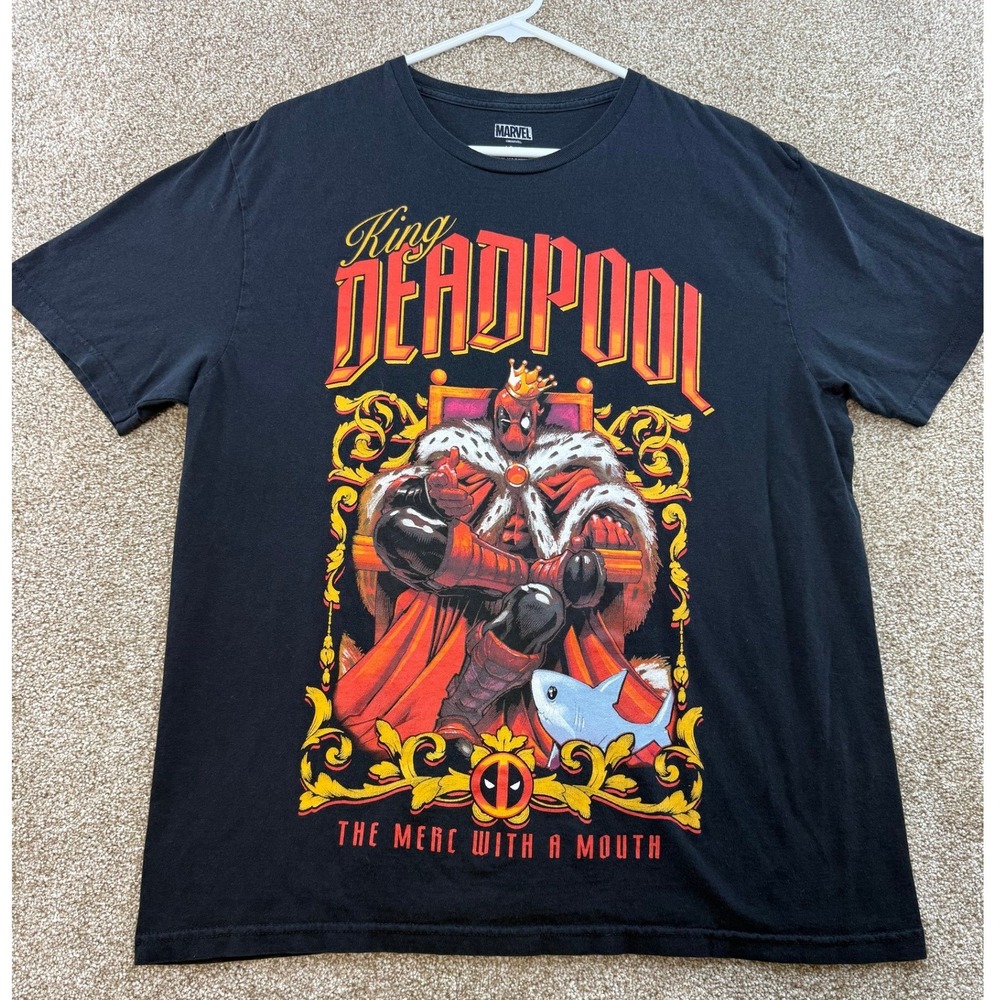 Marvel King Deadpool The Merc With A Mouth T-Shirt Mens Large Black Movie Hero
